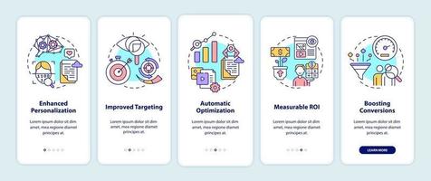 Smart content benefits onboarding mobile app page screen with concepts vector