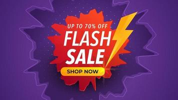 Flash sale banner with cracks or shocks effect. Purple background with red gradient colors. Business product ads promotion template. vector