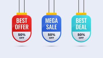 Promotion sale label, sticker, banner template. Colorful design with interesting options. Vector illustration.