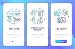 Future workspace environs onboarding mobile app page screen with concepts vector