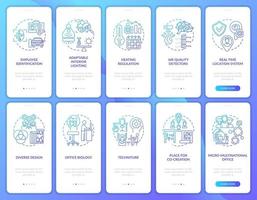 Smart workspace onboarding mobile app page screen with concepts set vector