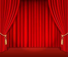 Red theatrical curtain background vector illustration.