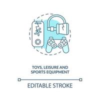 Icono de concepto de juguetes, ocio y equipamiento deportivo. vector