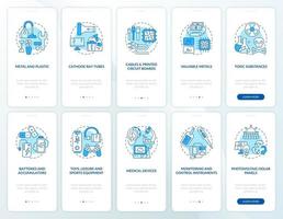 Pantalla de la página de la aplicación móvil de incorporación de reciclaje de basura electrónica con conceptos establecidos vector