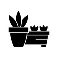 Flower pots and flower beds black glyph icon vector