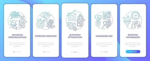 Smart content benefits navy onboarding mobile app page screen with concepts vector