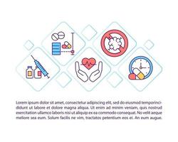 Prueba de iconos de línea de concepto de productos médicos con texto vector