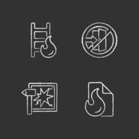 Fire safety regulation chalk white icons set on black background vector