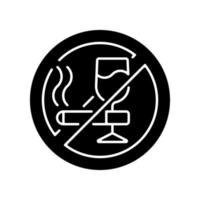 No alcohol and cigarettes black glyph icon vector
