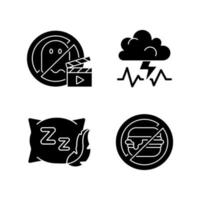 Causes for bad sleep black glyph icons set on white space vector