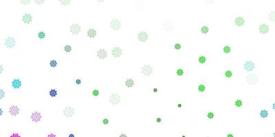 Light pink, green vector pattern with colored snowflakes.