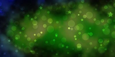 Light Blue, Green vector layout with circles, stars.