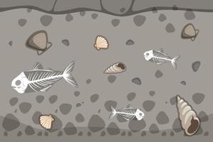 Underground soil with fishbone and seashell fossils vector