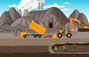 Landscape of coal mining with underground scene vector