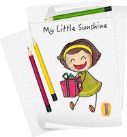 Sketch little kids cartoon character on paper isolated vector