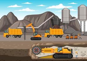 Landscape of coal mining with underground scene vector