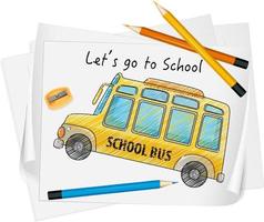 Sketch school bus on paper isolated vector