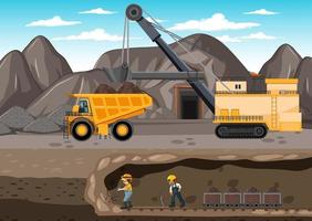 Landscape of coal mining with underground scene vector