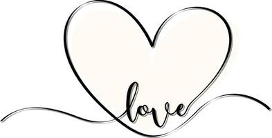 White heart hand drawn with love font vector