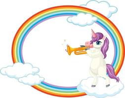 marco de arco iris con lindo personaje de dibujos animados de unicornio vector