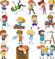 Set of different doodle kids cartoon character isolated vector