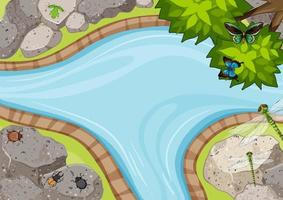 Top view of river garden scene with many insects vector