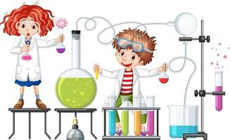 estudiante con elementos de experimento de química.