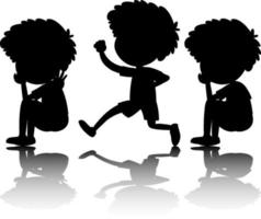 Set of kids silhouette with reflex on white background vector