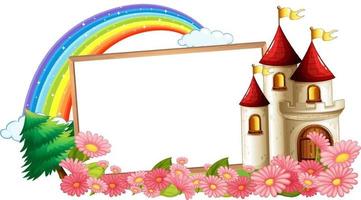 Empty banner with rainbow and fantasy castle vector