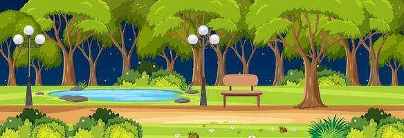 Park horizontal scene at night with many trees vector