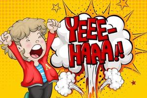 Yeee haa word on explosion background with boy cartoon character vector