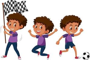 Set of a boy cartoon character doing different activities vector