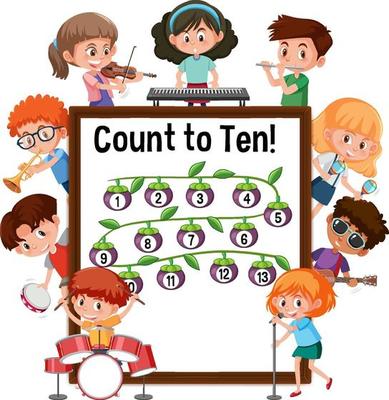 Count to ten number board with many kids doing different activities