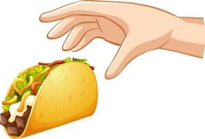 Hand trying to grab taco on white background vector