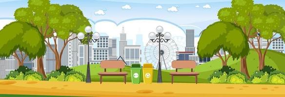 Park horizontal scene at day time with cityscape background vector