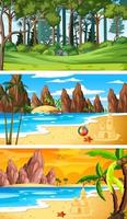 tres escenas horizontales de naturaleza diferente. vector