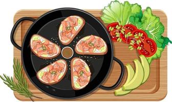 Breakfast set in the pan with cutting board vector