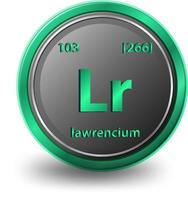 Lawrencium chemical element Chemical symbol with atomic number and atomic mass vector