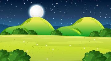 Blank meadow landscape scene at night time vector