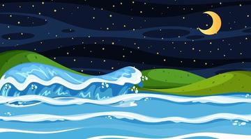 Beach landscape at night scene with ocean wave vector