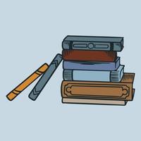 pila de libros dibujados a mano. boceto retro grabado libros de colores. elementos de biblioteca y librería, pila de libros antiguos vector vintage grabado diccionario bosquejado o conjunto de revistas