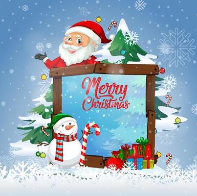 Merry Christmas font with Santa Claus in Christmas theme