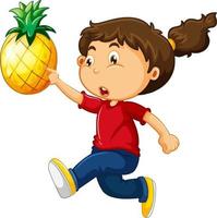 Happy girl cartoon character holding a pineapple vector