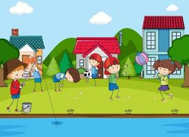 Playground scene with many kids vector