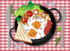 Top view of breakfast set in the pan vector