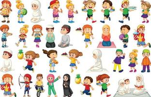 Children doing different activities cartoon character set on white background vector