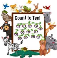 Count to ten board with wild animals vector