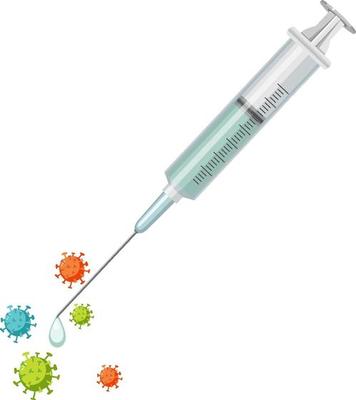 Vaccine syringe with coronavirus isolated on white background