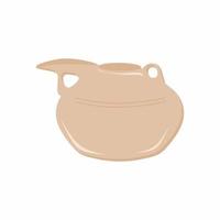 A ceramic lota or bodna or watering pot placed isolated on a white background. Small vessel with a barrel that serves as a spout and a handle. Drinking concept. Flat vector illustration