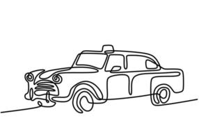 coche retro en estilo de dibujo de arte de línea continua. coche sedán clásico aislado sobre fondo blanco. estilo minimalista del bosquejo lineal negro minimalista de automóvil vintage. ilustración vectorial vector